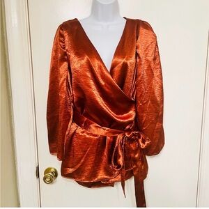 Beautiful Rust Ladies Wrap Top Blouse XL NWOT 
Slimming Night special occasions